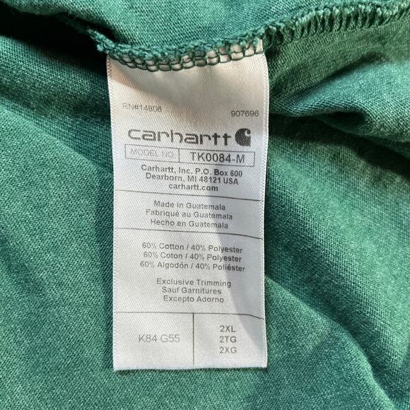 Carhartt Shirt Mens Size 2XL Green Loose‎ Fit Short Sleeve Henley Work Outdoors - Picture 9 of 12
